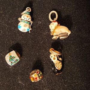 Brighton Lot Of 3 Charms, 2 Spacers Christmas Penguin Polar Bear Tree Snowman